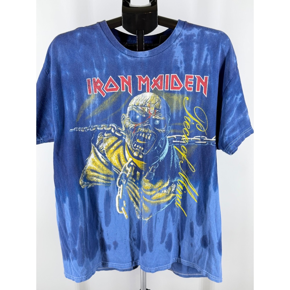 Iron Maiden Piece of Mind Blue Tie Dye Graphic T-Shirt Mens Heavy Metal L